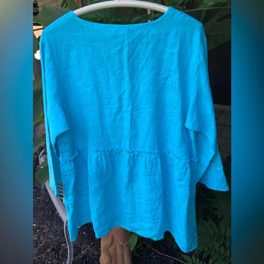 Linen tunic, aqua blue, xtra large - Picture 3 of 3